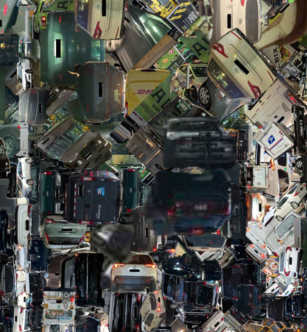 Detail showing individual vehicles parked in bike lanes within the Harvard Square collage.