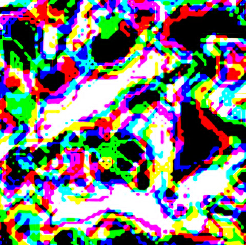 Enlarged, unblurred surface detail of Photo Finish, showing individual colors.