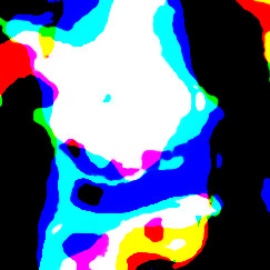 Enlarged, unblurred surface detail of The Starry Night @r50, showing individual colors.