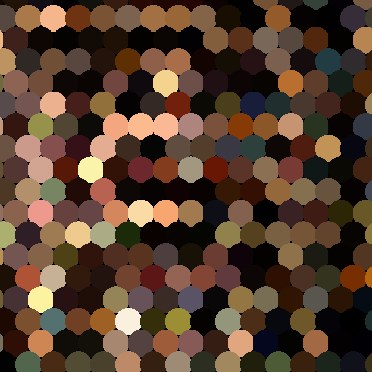 Detail: the cowboy's hat and face surfacing from the hexagonal mosaic.